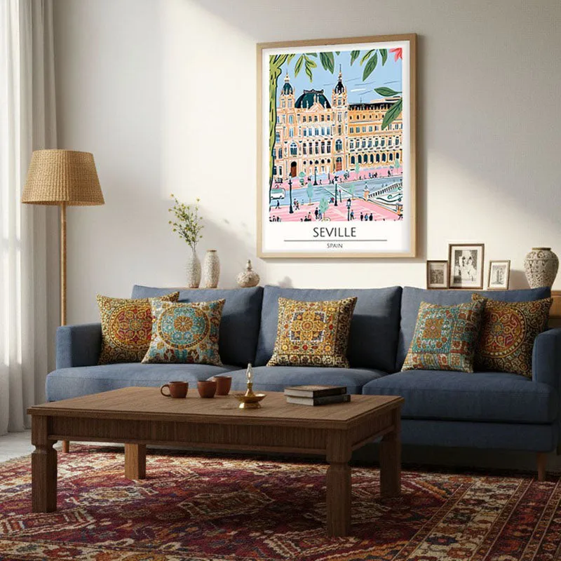 Vintage Seville Framed Canvas Archival Canvas Wall Painting - Natural Brown Frame media 4
