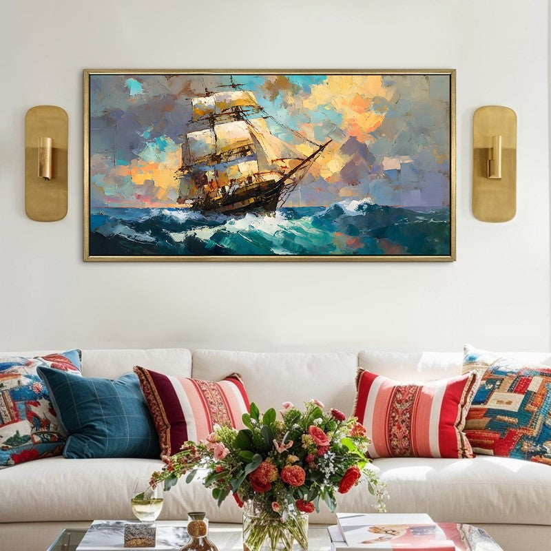 Blue Expanse Canvas Wall Painting With Frame