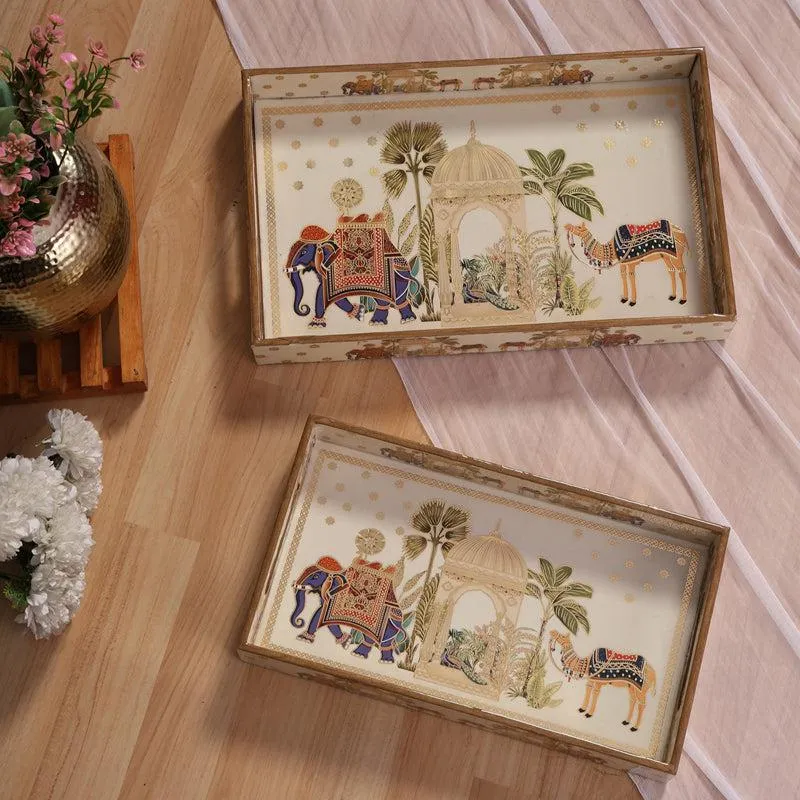Rajvaha Wood Serving Tray (Large & Medium) - Set Of Two media 1