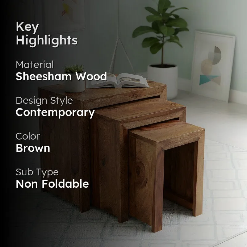 Sverox Sheesham Wooden Side & Bedside Table (Brown) - Set Of Three media 2