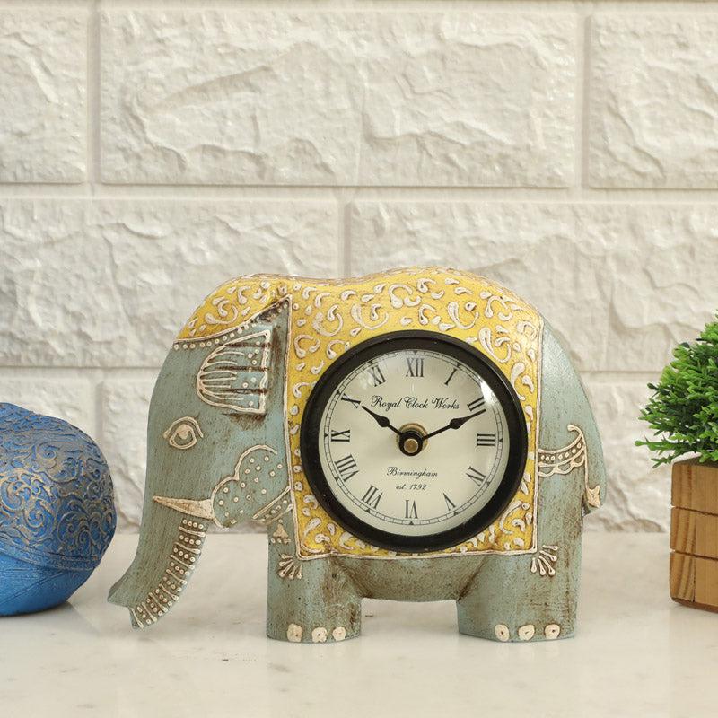 Happy Haathi Handpainted Table Clock - Grey