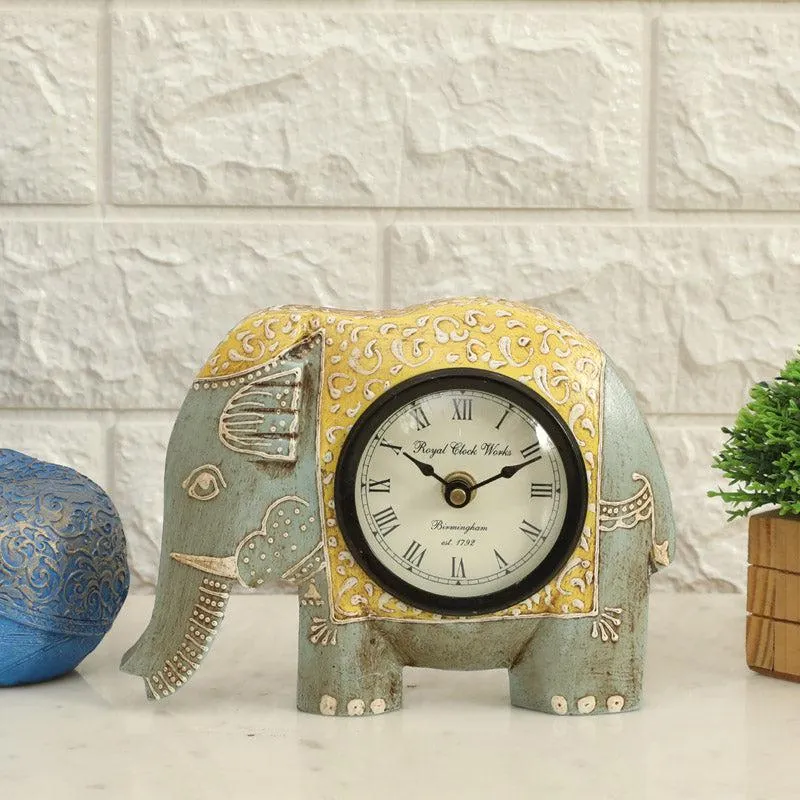 Happy Haathi Handpainted Table Clock - Grey media 1