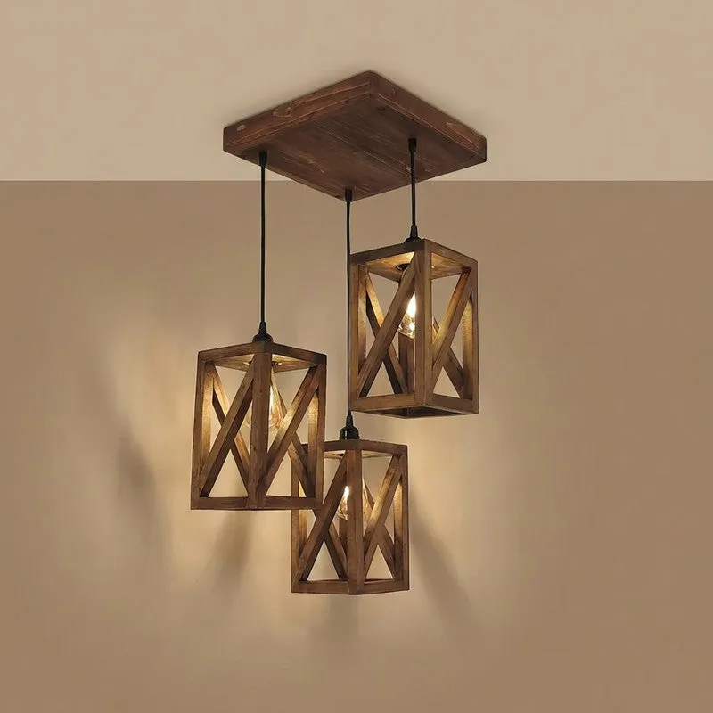 HexaCage Illume Wooden Ceiling Lamp - Brown media 5