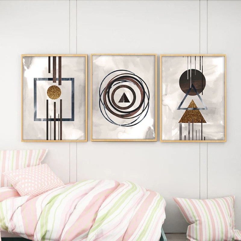 Abstract Alignments Archival Canvas Wall Art (Natural Brown Frame) - Set Of Three media 5