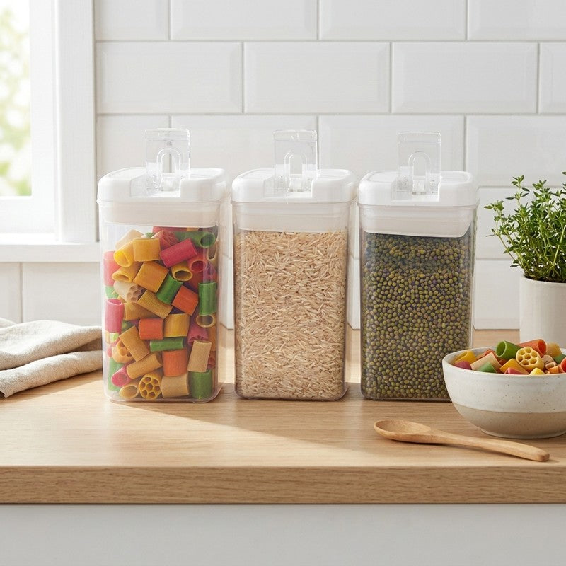 Snaplock Pantry Glow Air Tight Container (White/1000 mL Each) - Set of Three