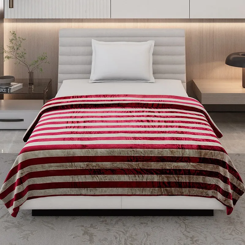 Monte Carlo Strivon Bold Stripes Polyester Blanket (Maroon) - 300 GSM media 4