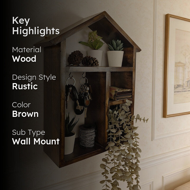 Oakrest Wooden Wall Shelf Organiser with Key Holders media 2
