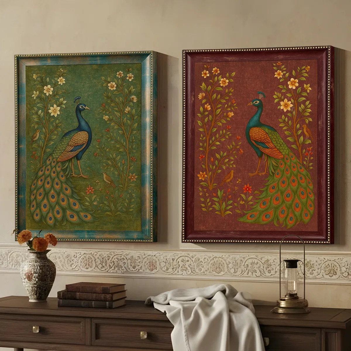 Royal Peacock Bloom Wall Art - Set Of Two media 1