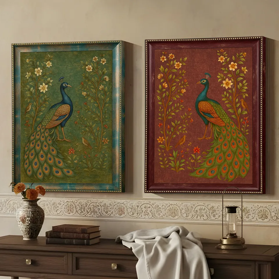 Royal Peacock Bloom Wall Art - Set Of Two media 1