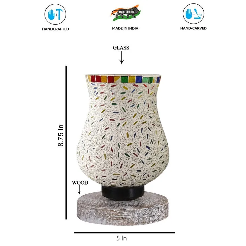 Glowvia Mosaic Glass Table Lamp With Wooden Base - Multicolor media 8