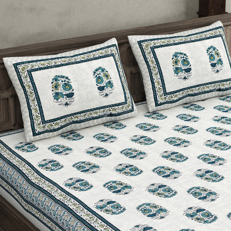 Agriya Ethnic Printed Cotton Bedsheet (Blue) - 144 TC media 3