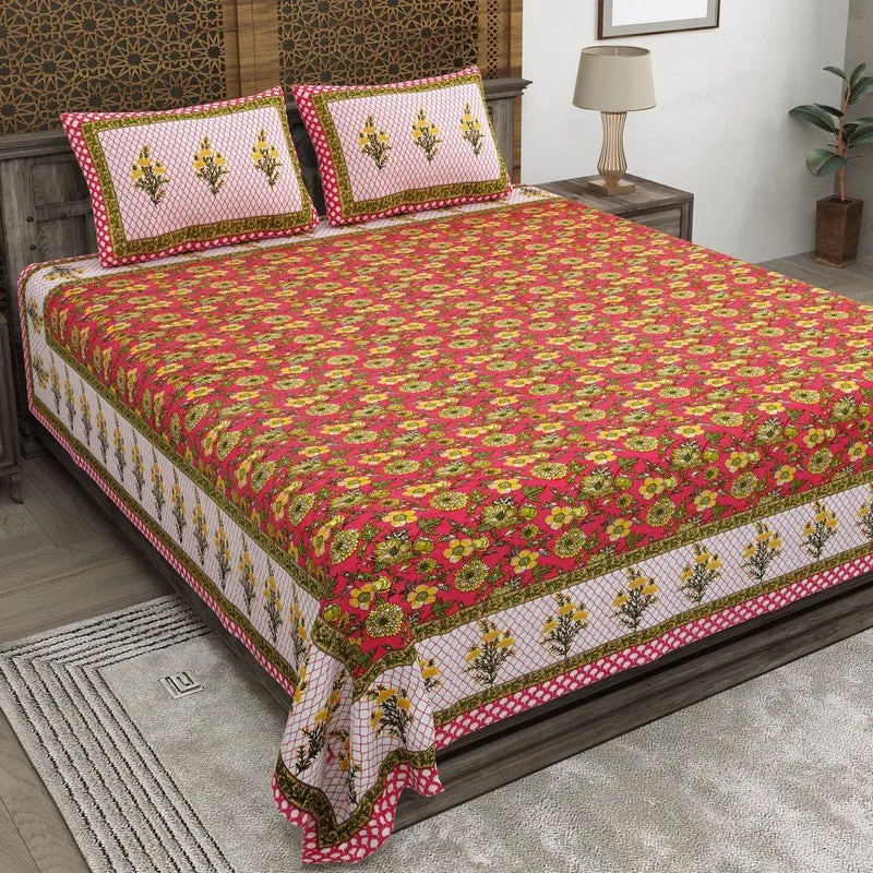 Bloomus Cotton Bedsheet (Red,Pink) - 240 TC media 1