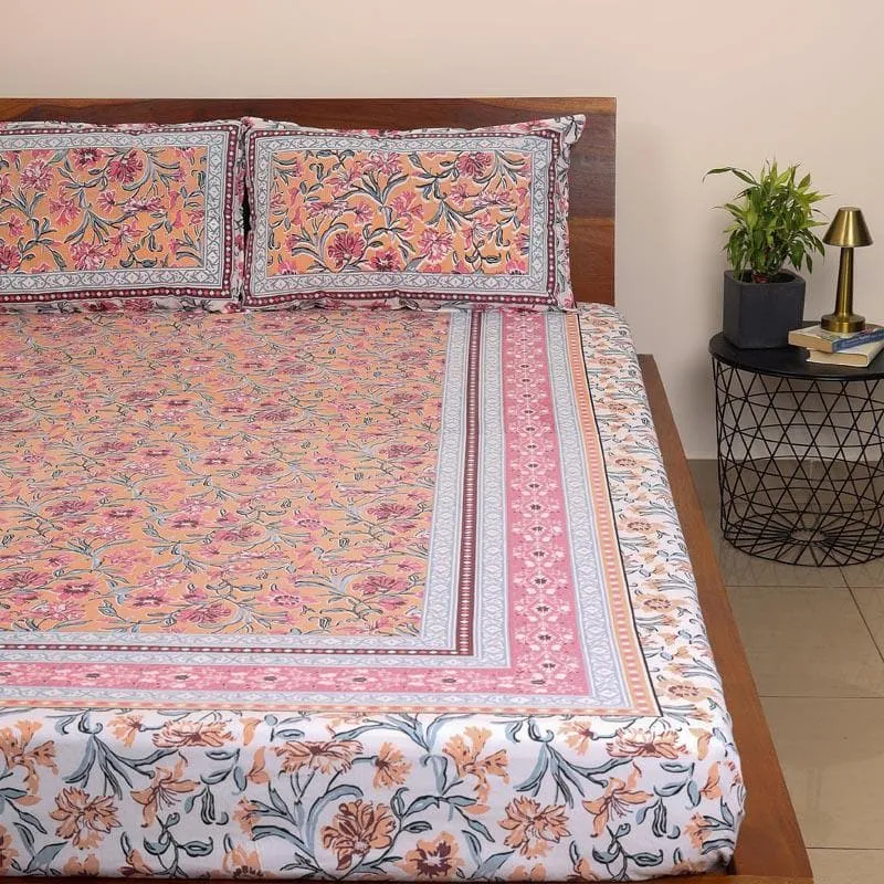 Nazakat Jaipuri Cotton Bedsheet (Baby Pink) - 144 TC media 3