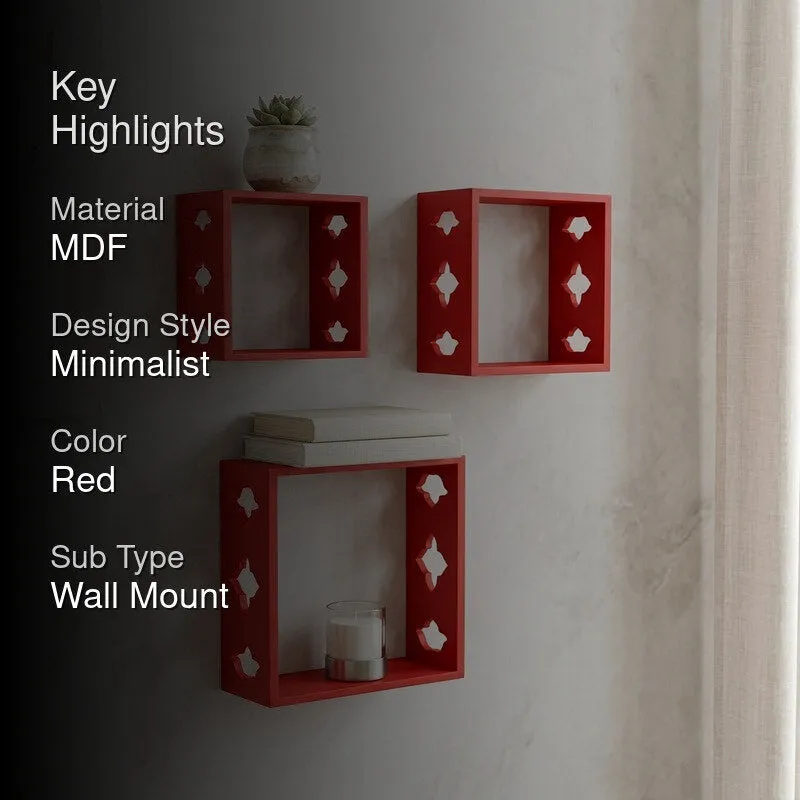 Cubix Floating Wall Shelf (Red) - Set Of Three media 2