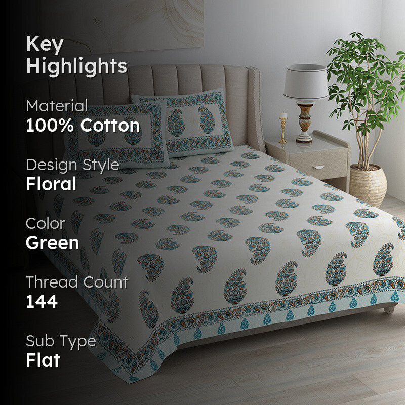 Paisley Dream Cotton Bedsheet (Blue) - 144 TC media 2
