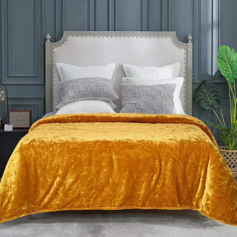 Sarva Polyester Solid Blanket - Yellow media 1