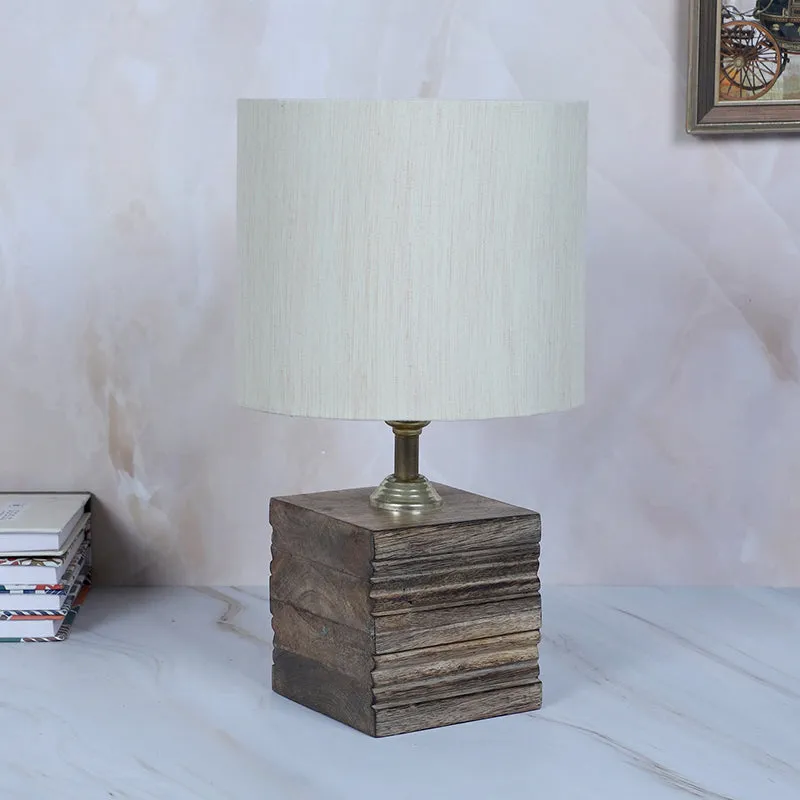 Bisara Cube Solid Mango Wood Table Lamp - Ivory, Brown media 3