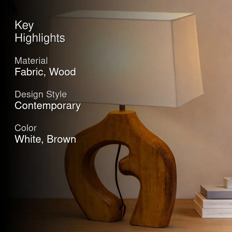 Natura Curve Wooden Fabric Table Lamp - White,Brown media 2