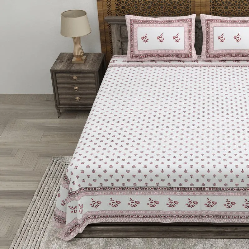 Gardenva Cotton Bedsheet (White,Pink) - 240 TC media 3