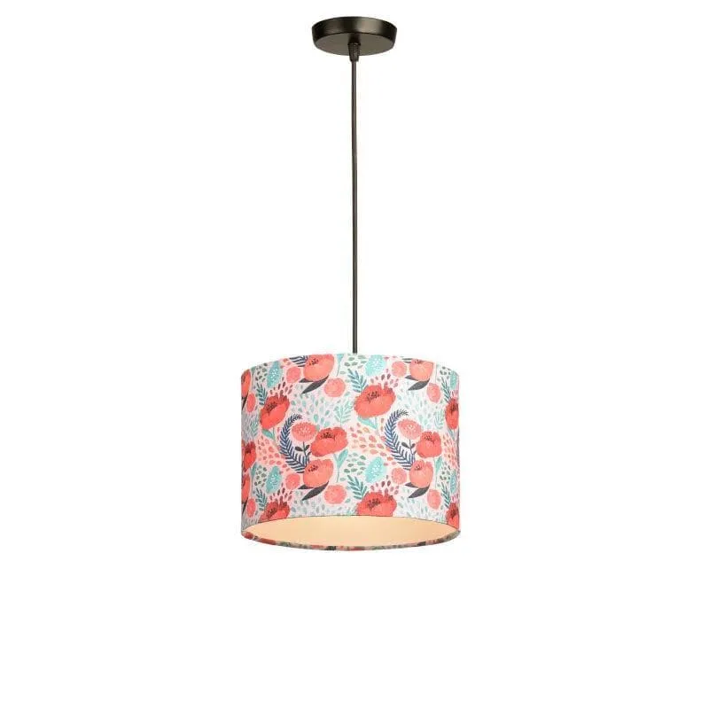 Multicolor floral cylindrical ceiling lamp on a white background