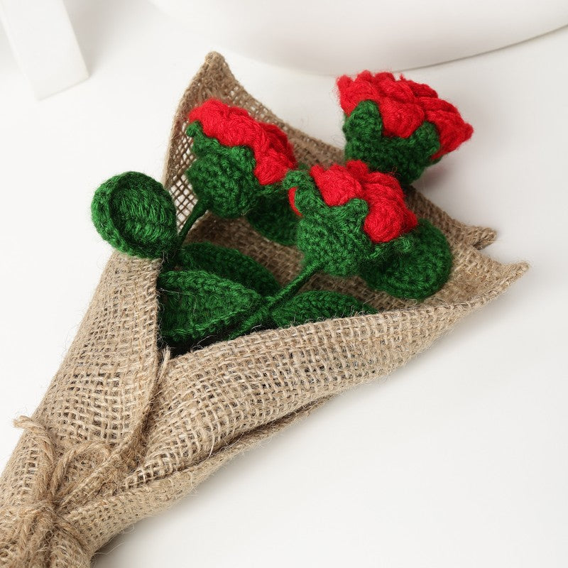 Crochet Handmade Rose Bouquet (Red) - Set Of Three media 5