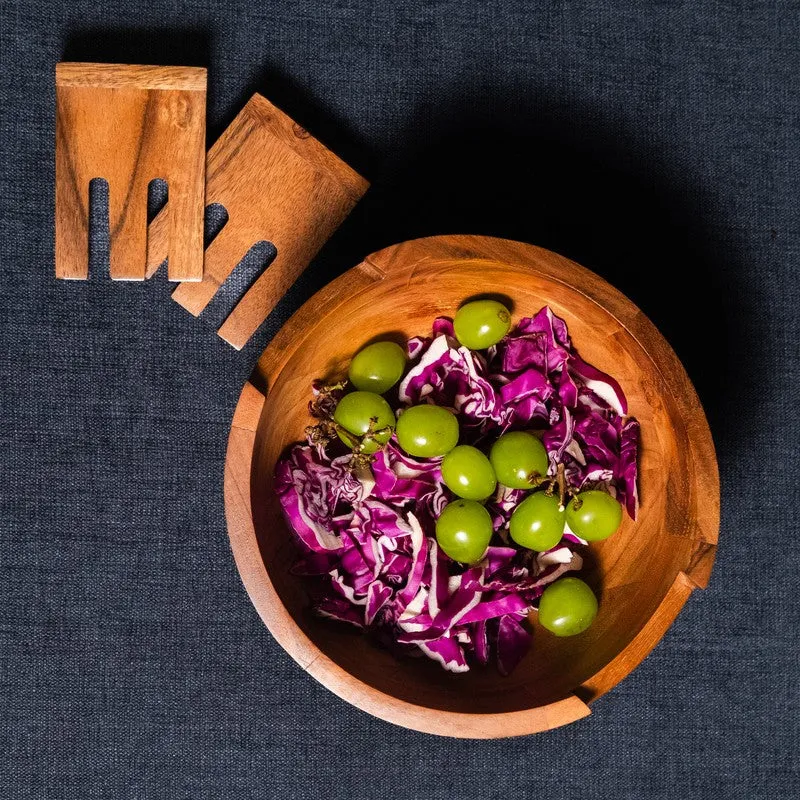 Artisan Carved Wood Salad Bowl With Hands (750 mL) - Three Piece Set media 5