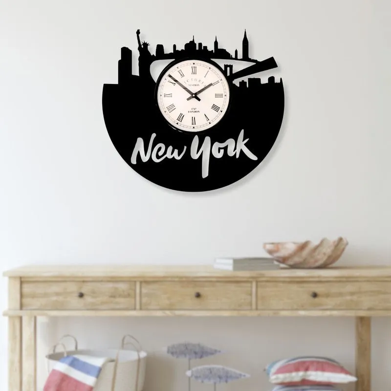 Newyork City Steel Analog Wall Clock - Black media 3