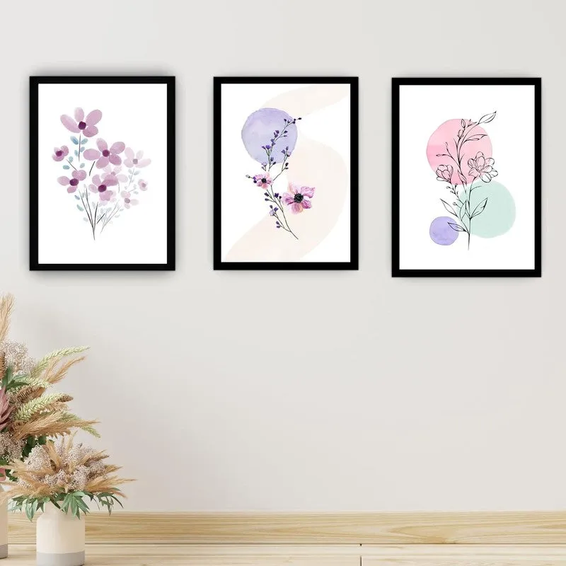 Dreamy Florals Paper Wall Painting With Frame - Black media 3
