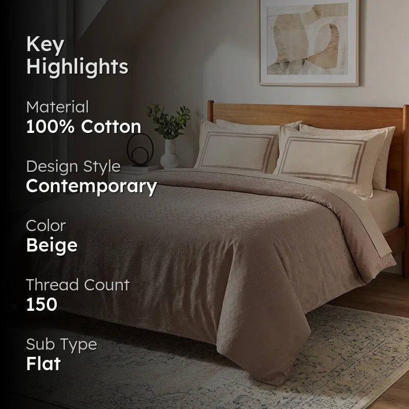 Grid Grace Cotton Bedsheet (Beige) - 150 TC media 2