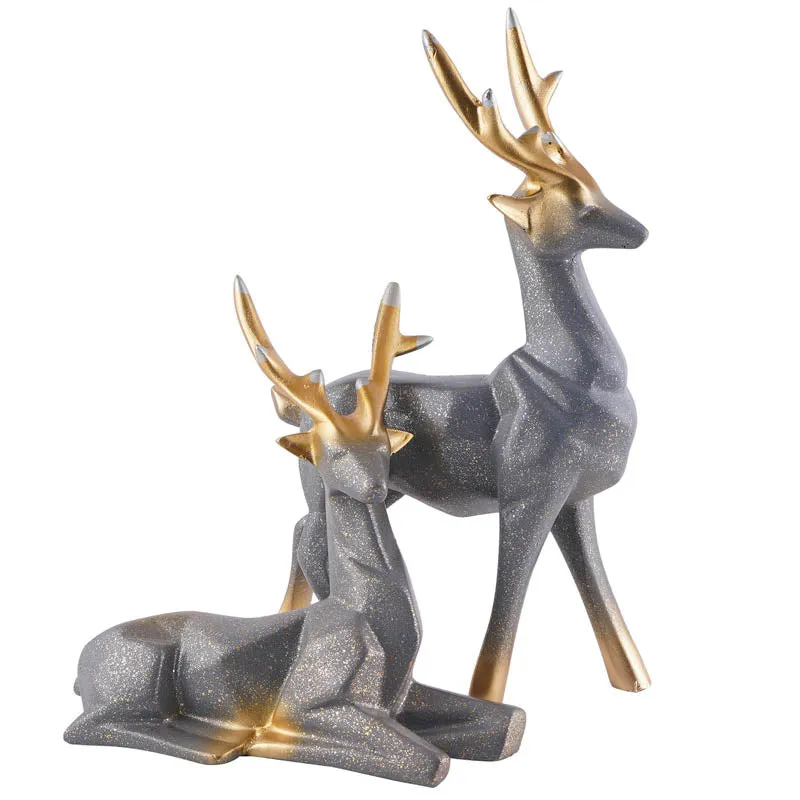 Opulent Stag Painted Polyresin Show Piece (Grey)- Set Of Two media 3