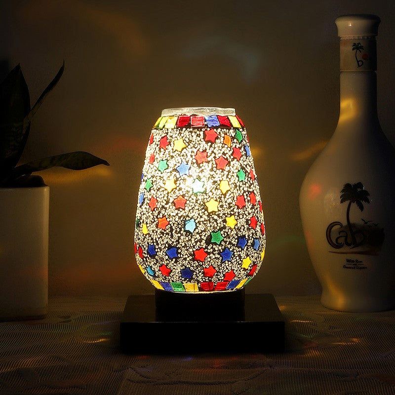 Miraico Mosaic Glass Table Lamp With Wooden Base - Multicolor