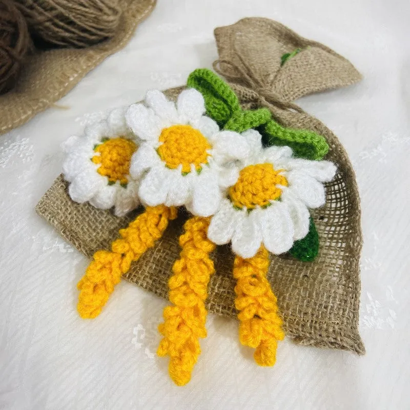 Crochet Handmade Sunflower & Tulip Bouquet (Yellow,White) - Set Of Six media 4