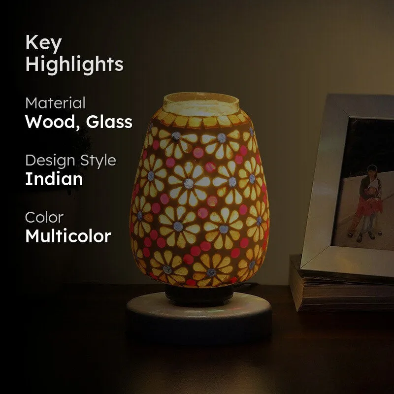Primrose Glass Table Lamp With Wooden Base - Multicolor media 2
