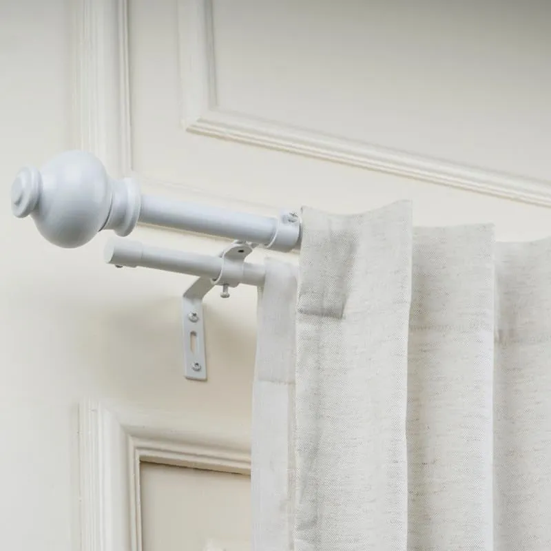 Zellij Duo Extendable 1" Double Curtain Rods With Round Finial & Brackets (White) media 3
