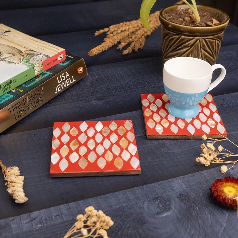 Celestria Mother Of Pearl Coaster (Red) - Set Of Two media 4