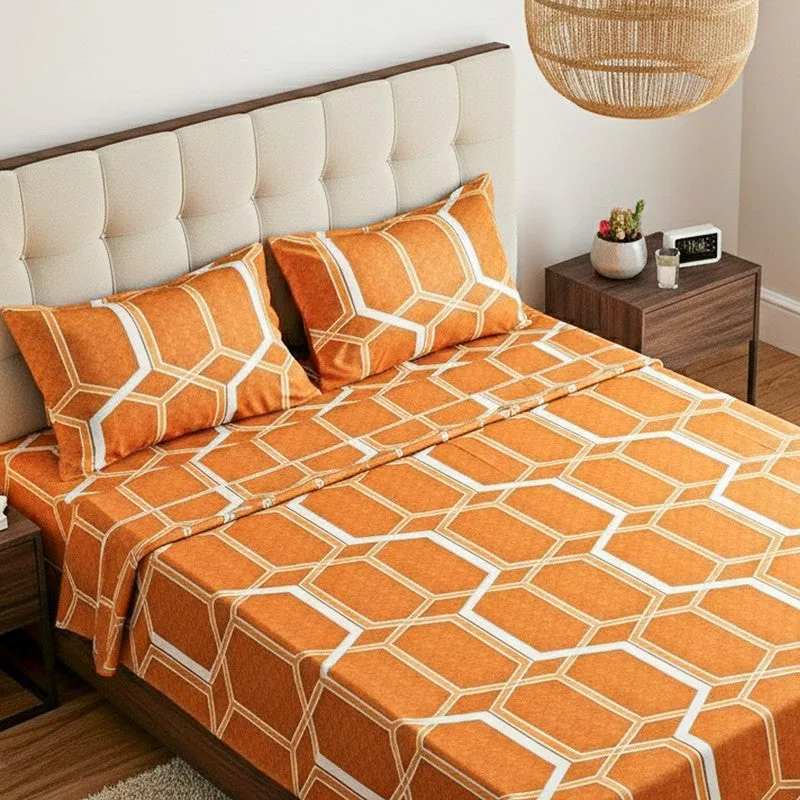 Hivescape Geometric Cotton Bedsheet (Warm Brown) - 200 TC media 3