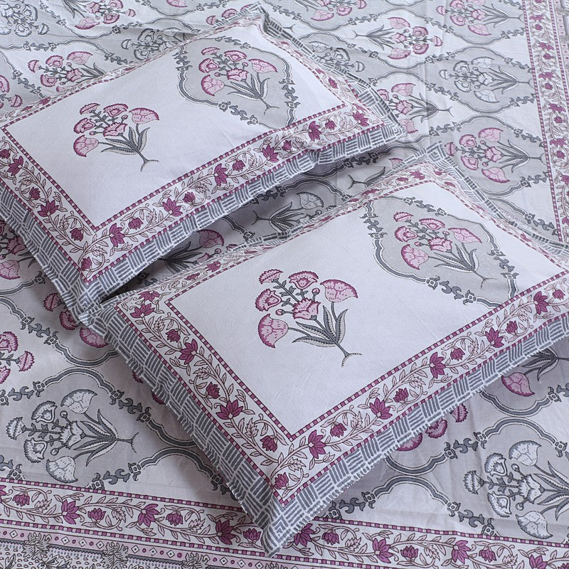 ParamparaBloom Handblock Printed Cotton Bedsheet (Pink) - 400 TC media 3
