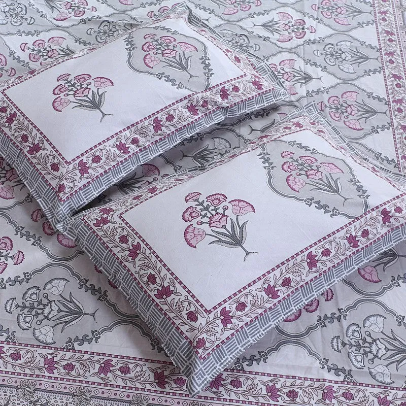 ParamparaBloom Handblock Printed Cotton Bedsheet (Pink) - 400 TC media 3