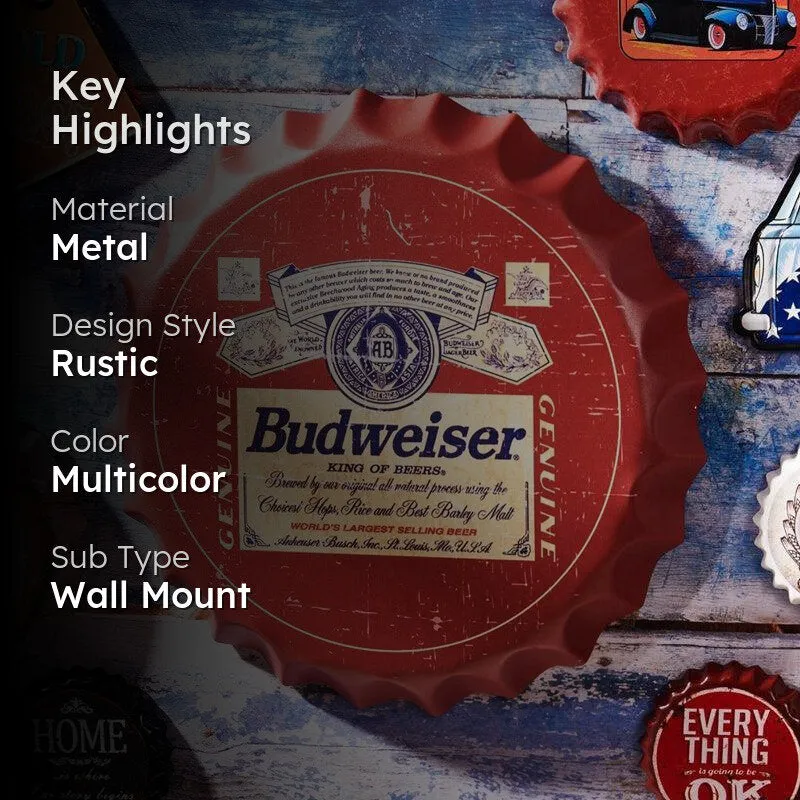 Budweiser Retro Bottle Cap Metal Wall Accent media 2