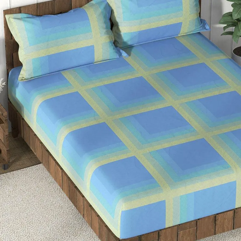 Nautica Thistle Layers Geometric Cotton Bedsheet (Blue) - 160 TC media 4