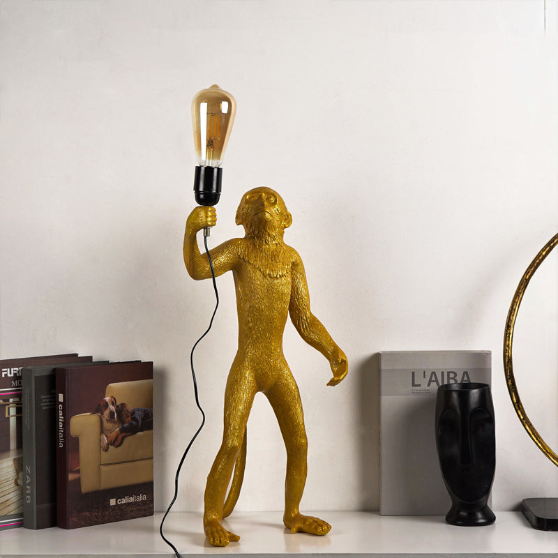 Cheeky Monkey Painted Resin Lamp - Gold media 2
