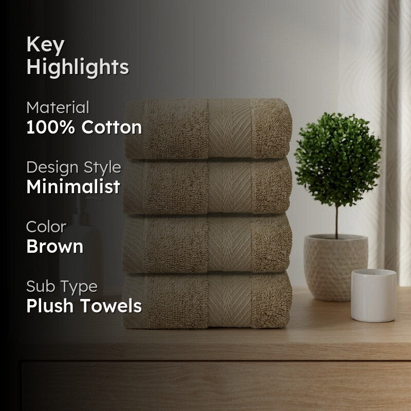 PlushAura Cotton Face Towel (Camel) - Set Of Four media 2