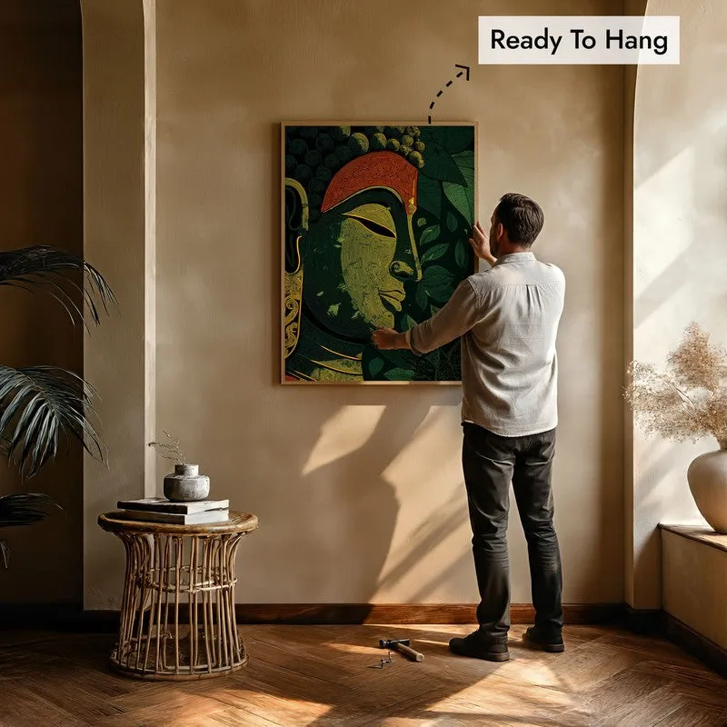 Buddha Of Green Serenity Archival Paper Wall Painting With Brown Frame media 6