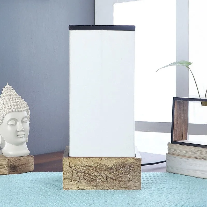 Divanae Cotton Table Lamp With Wooden Base - White media 3