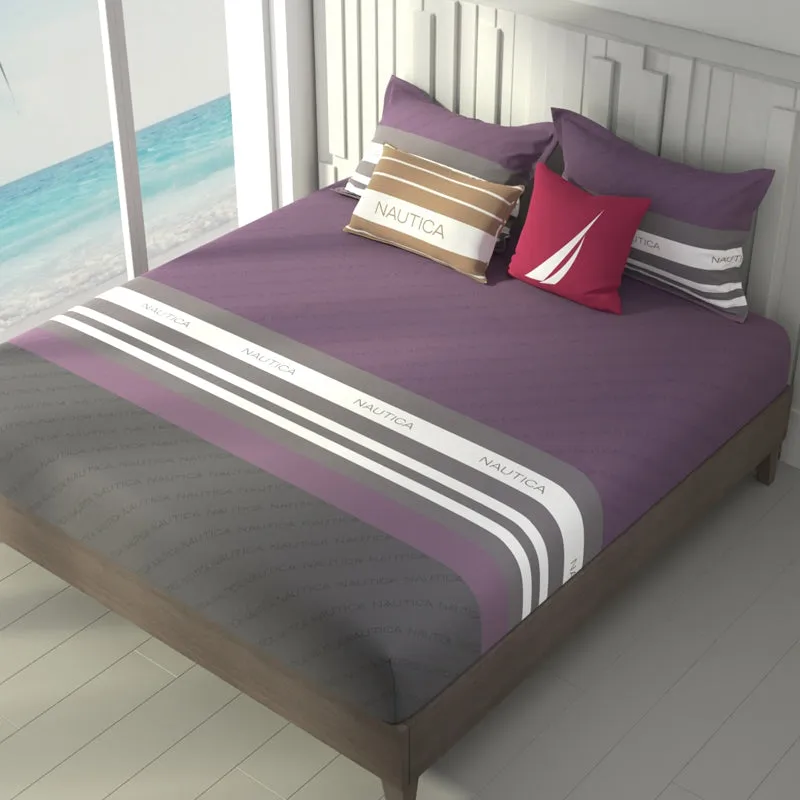 Nautica Stripe Symphony Cotton Bedsheet (Purple, Grey) - 160 TC media 1