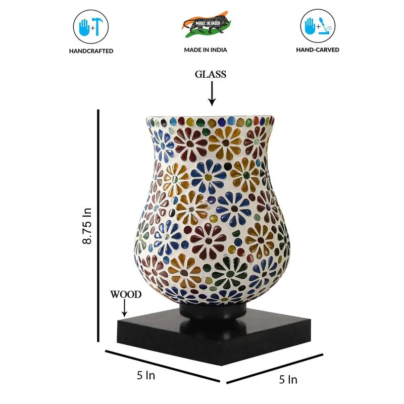 Glowcraft Mosaic Glass Table Lamp With Wooden Base - Multicolor media 9