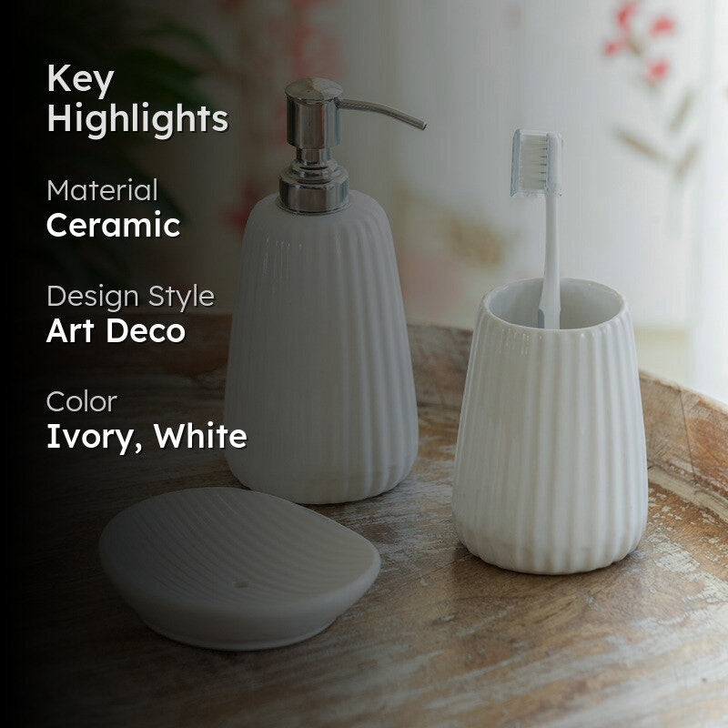 Minimalist Ribbed Ceramic Bathroom Set - Three Piece Set media 2