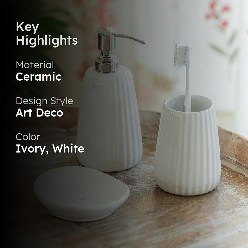 Minimalist Ribbed Ceramic Bathroom Set - Three Piece Set media 2