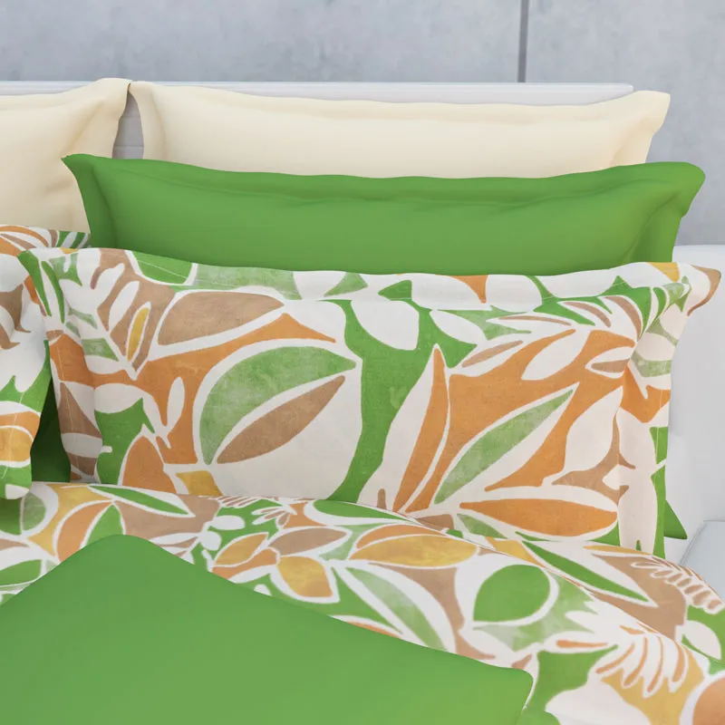 Spa Florals Cotton Bedsheet (Green, Orange) - 144 TC media 9