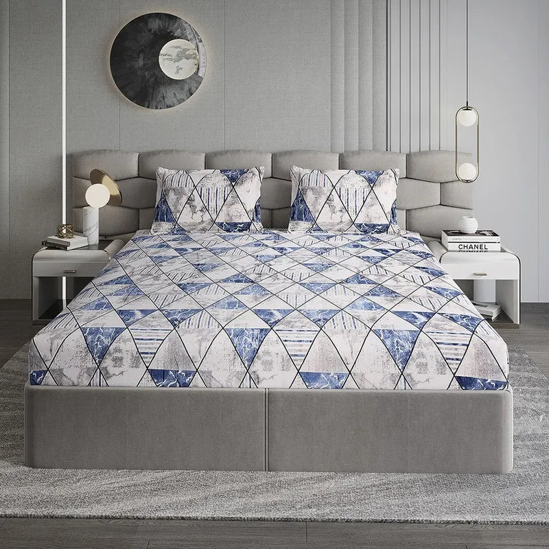 Monte Carlo Urban Triangle Bedsheet (White,Blue) - 280 GSM media 1
